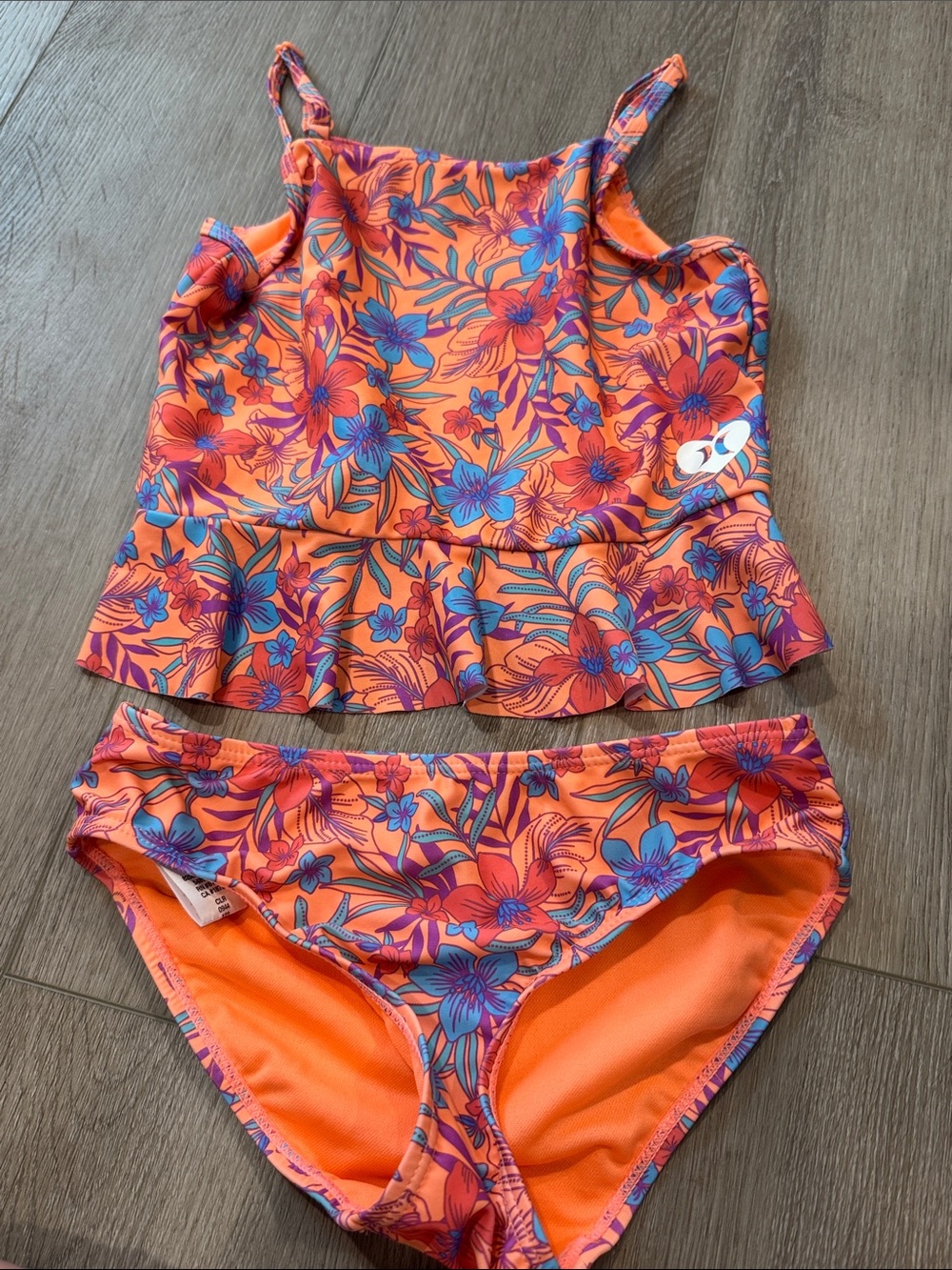 Hurley Girls Orange Floral Two-Piece Ruffle Tankini